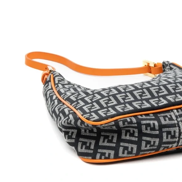 New Auth Fendi zucchino Monogram mini hobo Shoulder Bag orange black logo canvas - Picture 5 of 16